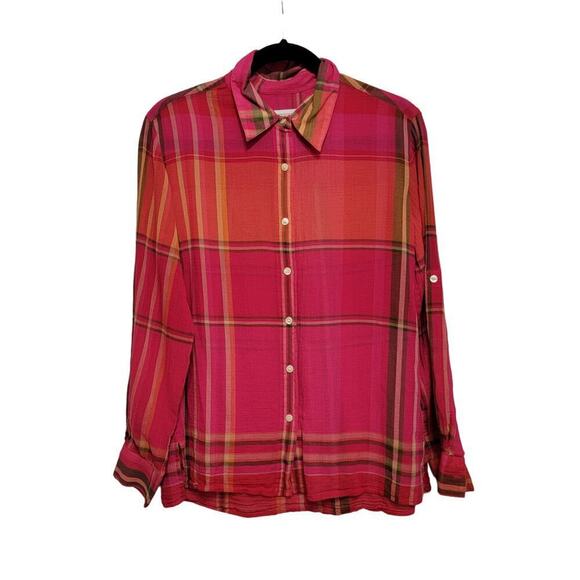 Liz Claiborne Plaid Roll Tab Blouse Medium - Picture 1 of 9